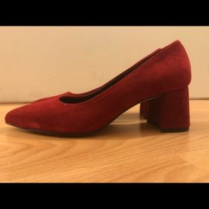 Nevet worn red suede mid-heels